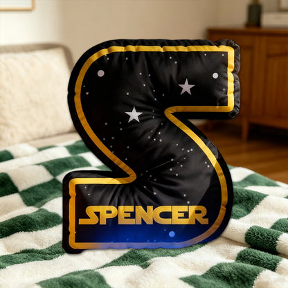 Personalized Galaxy Alphabet Pillow with Custom Initial, Space Movie Theme Kids Gift, Christmas Birthday Plush Cushion