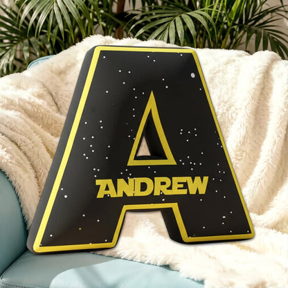 Personalized Galaxy Alphabet Pillow with Custom Initial, Space Movie Theme Kids Gift, Christmas Birthday Plush Cushion