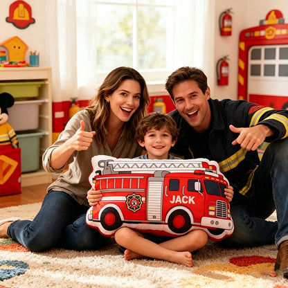 Personalized Fire Engine Pillow Custom Name Plush Cushion Firefighter Gift for Kids and Vehicle Enthusiasts