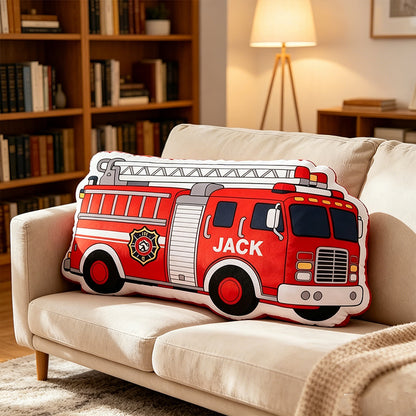 Personalized Fire Engine Pillow Custom Name Plush Cushion Firefighter Gift for Kids and Vehicle Enthusiasts