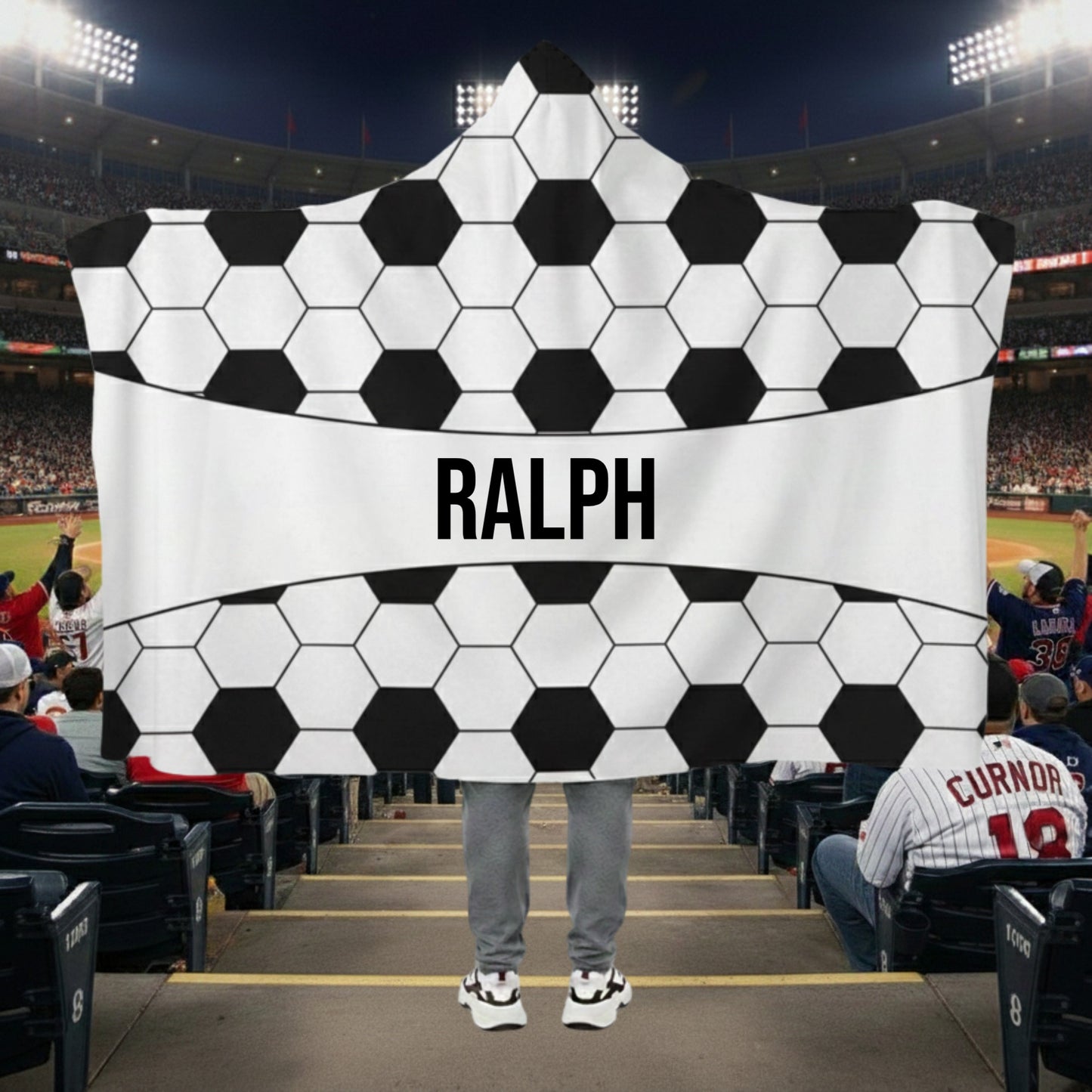 SOCCER THROW HOODED -Hooded Minky Fleece Blanket