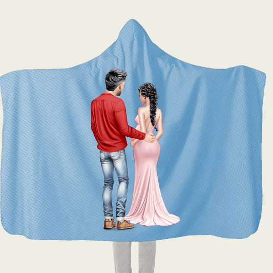 Personalized Expecting Love Minky Fleece Blanket Pregnant Couple Pattern Throw Hooded Blanket