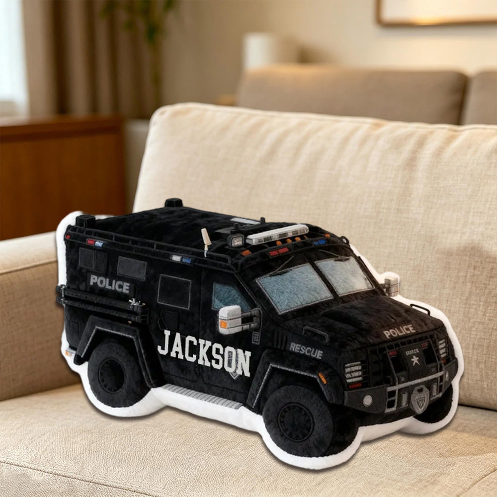 Personalized SWAT Truck Shaped Pillow Custom Name Cushion Gift for Police Enthusiasts