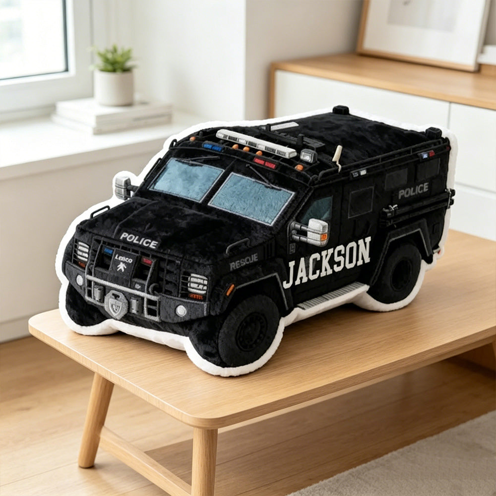 Personalized SWAT Truck Shaped Pillow Custom Name Cushion Gift for Police Enthusiasts