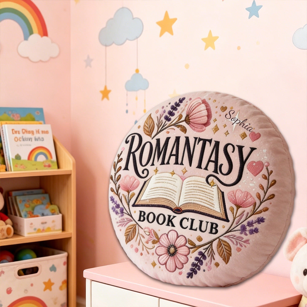 Personalized Romantasy Book Club Throw Pillow with Custom Name, Floral Fantasy Bookish Cushion Gift for Reading Lovers, Kids & Teens
