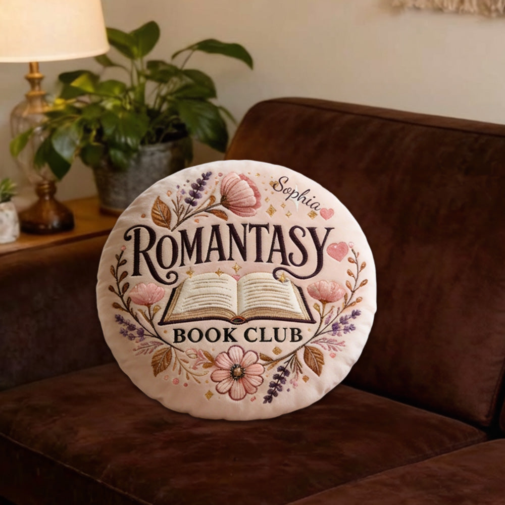 Personalized Romantasy Book Club Throw Pillow with Custom Name, Floral Fantasy Bookish Cushion Gift for Reading Lovers, Kids & Teens