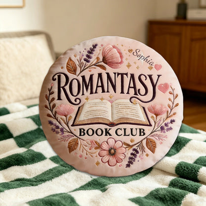 Personalized Romantasy Book Club Throw Pillow with Custom Name, Floral Fantasy Bookish Cushion Gift for Reading Lovers, Kids & Teens