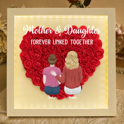 Personalized Mom and Daughter Heart Shadow Box With LED Light Mother's Day Gift