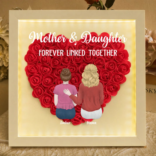Personalized Mom and Daughter Heart Shadow Box With LED Light Mother's Day Gift
