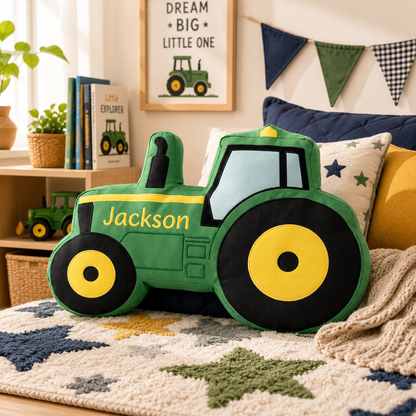 Custom Excavator Pillow with Name Personalized Construction Truck Cushion Gift for Boys Toddler Room Decor