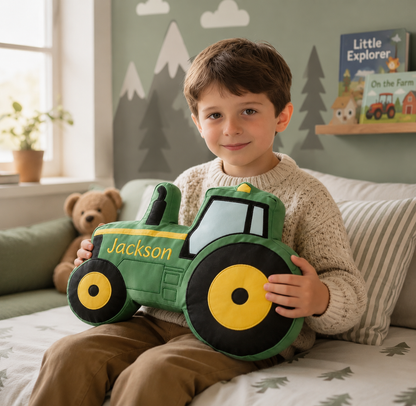 Custom Excavator Pillow with Name Personalized Construction Truck Cushion Gift for Boys Toddler Room Decor