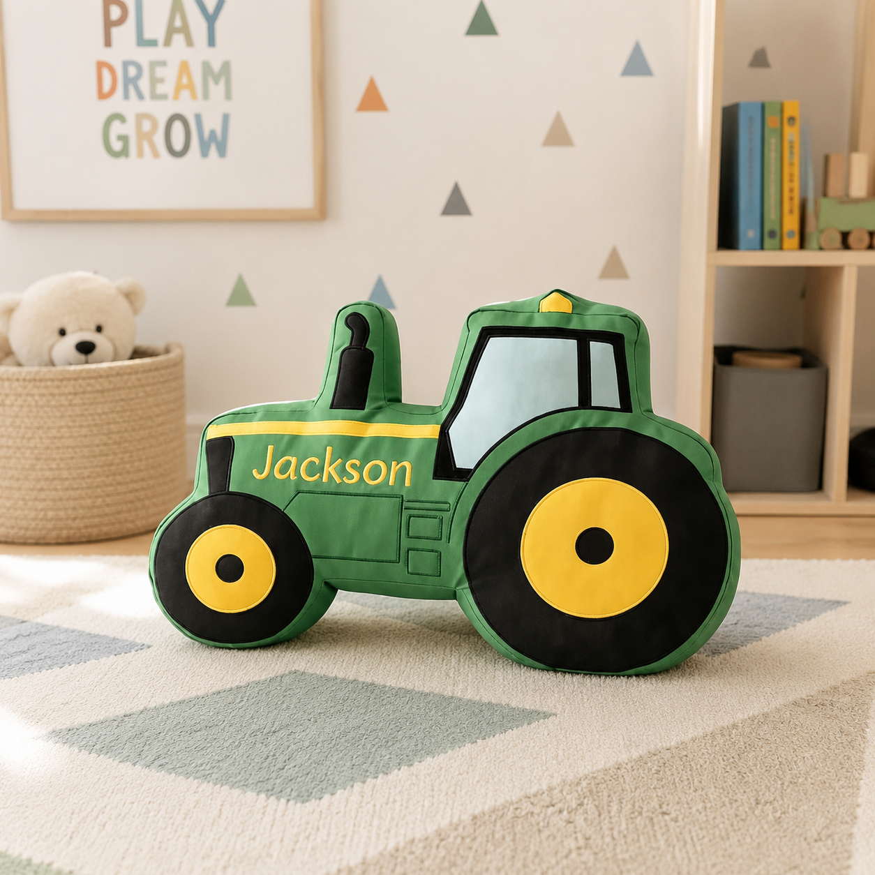 Custom Excavator Pillow with Name Personalized Construction Truck Cushion Gift for Boys Toddler Room Decor