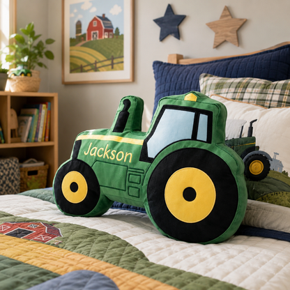 Custom Excavator Pillow with Name Personalized Construction Truck Cushion Gift for Boys Toddler Room Decor
