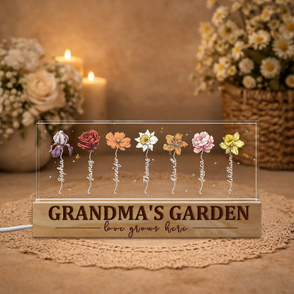 Custom Mom's Garden Love Grows Here Birth Flower Wood Night Light Gifts For Mom Grandma Christmas Gift Ideas