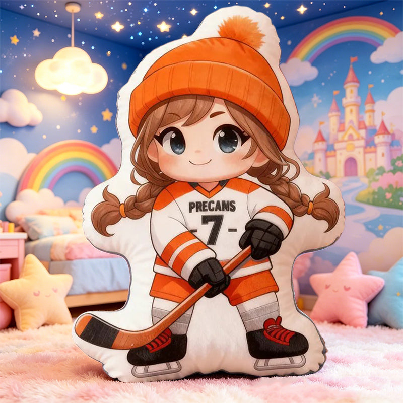 Personalized Ice Hockey Pillow with Custom Name – Cute Sports Cushion for Kids, Girls, Boys, and Hockey Enthusiasts
