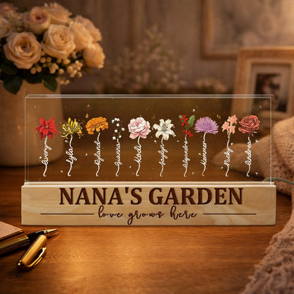 Custom Mom's Garden Love Grows Here Birth Flower Wood Night Light Gifts For Mom Grandma Christmas Gift Ideas