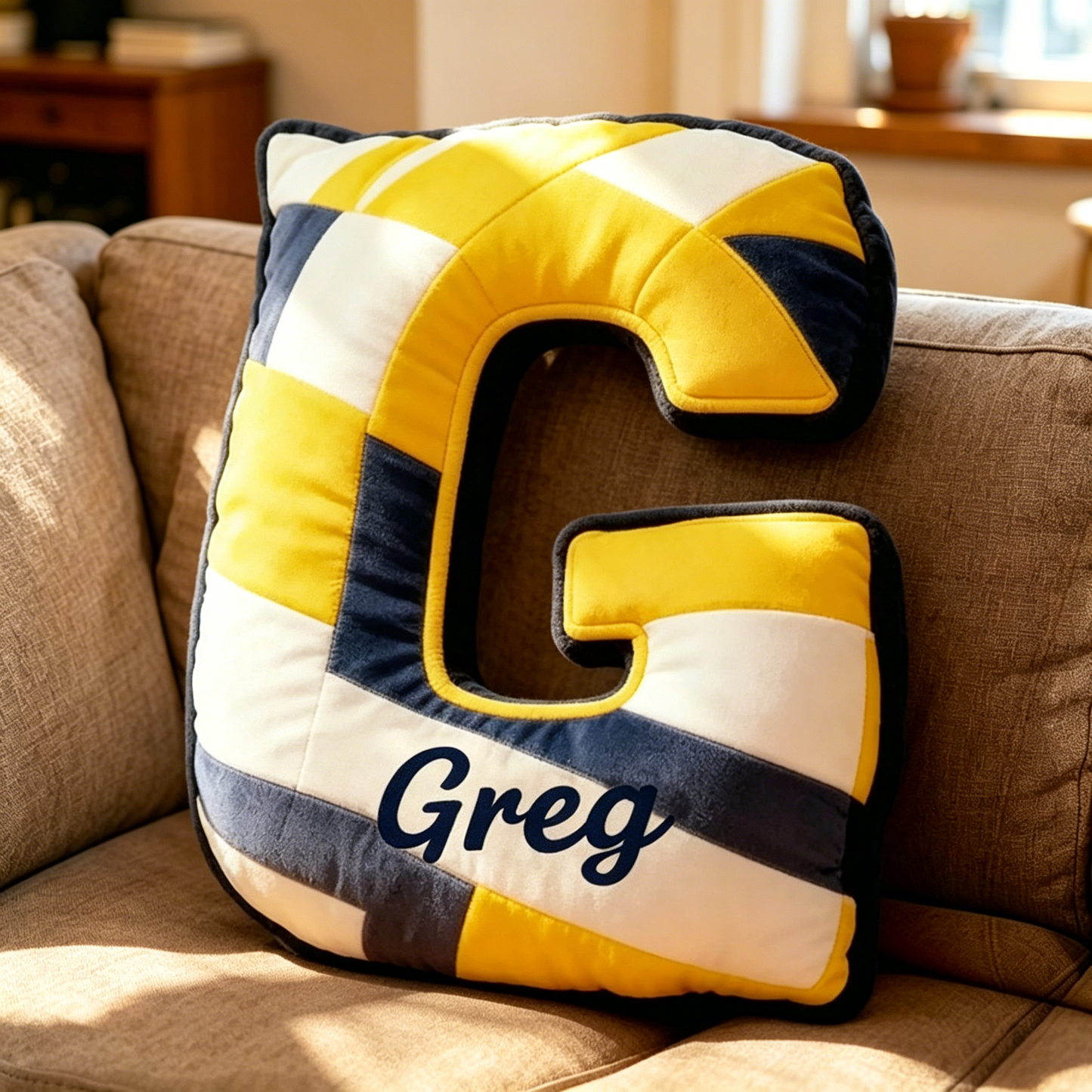Personalized Volleyball Letter Shaped Pillow with Custom Name and Bold Design for Sports Fans