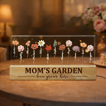 Custom Mom's Garden Love Grows Here Birth Flower Wood Night Light Gifts For Mom Grandma Christmas Gift Ideas