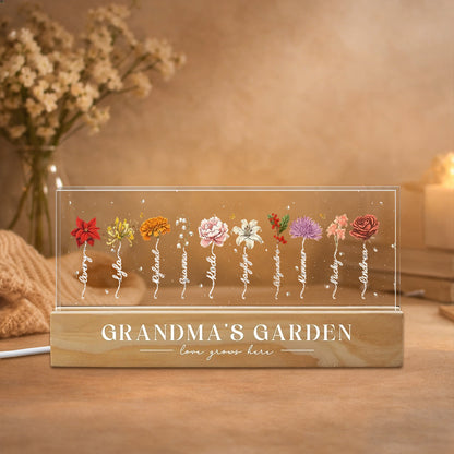 Custom Mom's Garden Love Grows Here Birth Flower Wood Night Light Gifts For Mom Grandma Christmas Gift Ideas