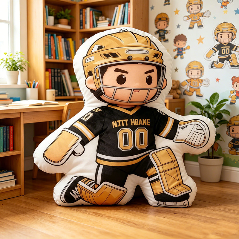 Personalized Ice Hockey Goalie Pillow with Custom Name & Jersey Number – Hockey Player Cushion, Sports Room Decor, Gift for Kids, Players, and Ice Hockey Fans