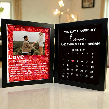 "The Day I Found My Soulmate" Custom Shadow Box: Romantic 3D Floral Backdrop with Personalized Dictionary Definition & Special Date Calendar