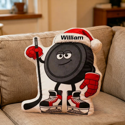 Personalized Ice Hockey Christmas Pillow with Custom Name – Festive Holiday Decor, Cozy Sports Gift for Kids, Hockey Players, and Ice Hockey Fans