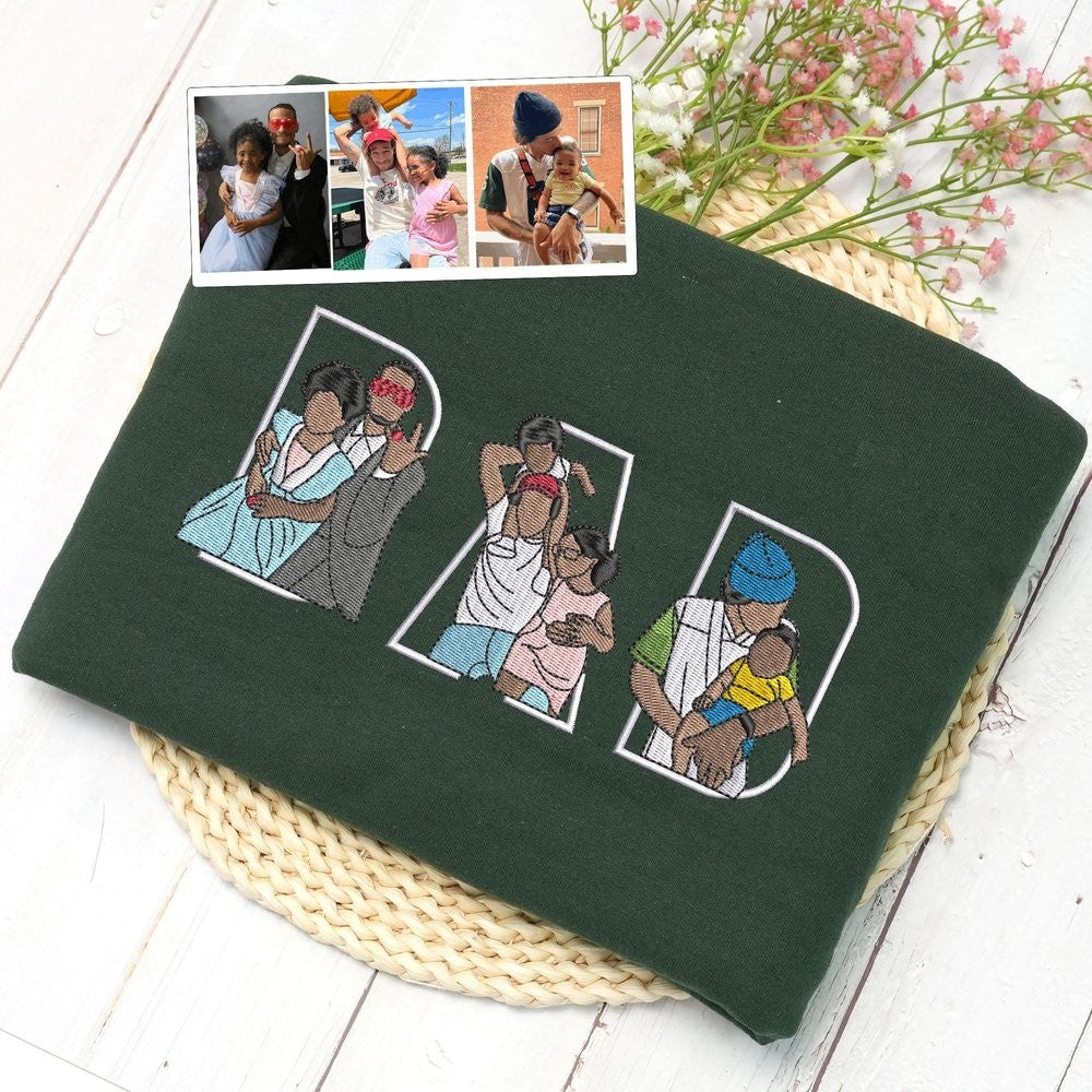 Personalized Embroidered DAD Hoodie with Custom Portrait Collage Father's Day Gift