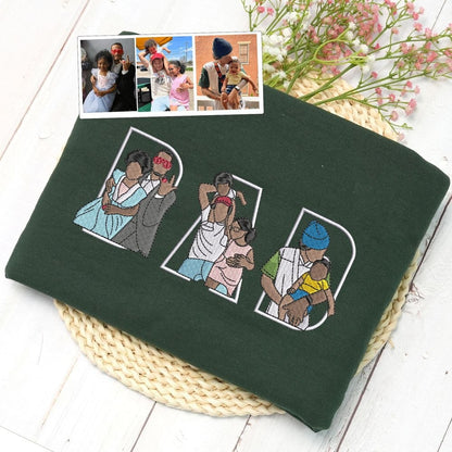 Personalized Embroidered DAD Hoodie with Custom Portrait Collage Father's Day Gift
