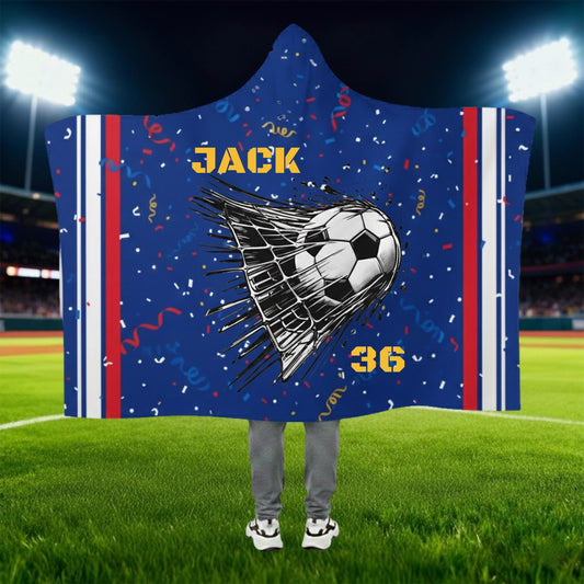 Personalized Soccer Blanket with Name Number Minky Fleece Throw Blanket With Hood