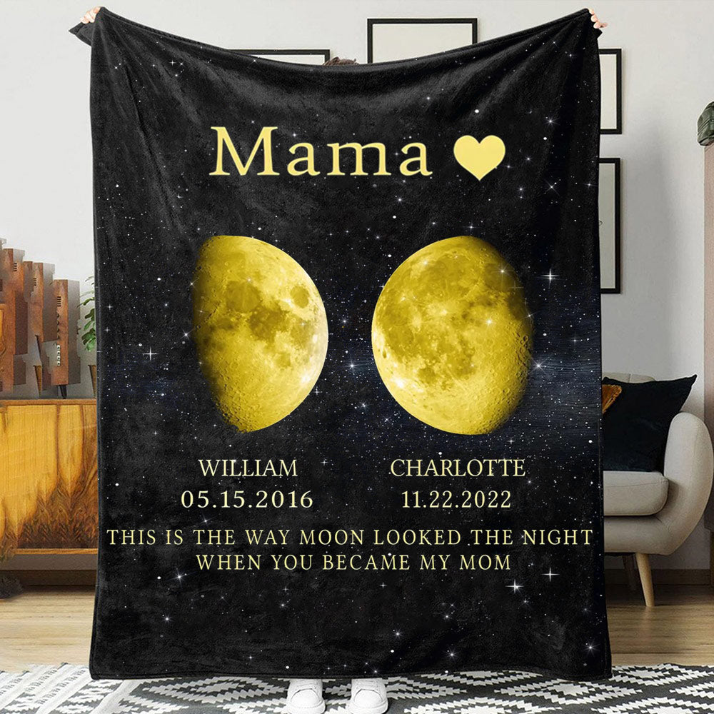 Personalized Mama Moon Phase by Date Blanket with Kids Names Mother's Day Gift