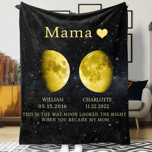 Personalized Mama Moon Phase by Date Blanket with Kids Names Mother's Day Gift