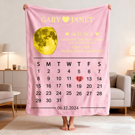 Personalized Calendar & Moon Phase Soft Fleece Blanket - Custom Name and Special Date Commemorative Gift