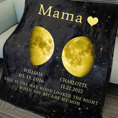 Personalized Mama Moon Phase by Date Blanket with Kids Names Mother's Day Gift