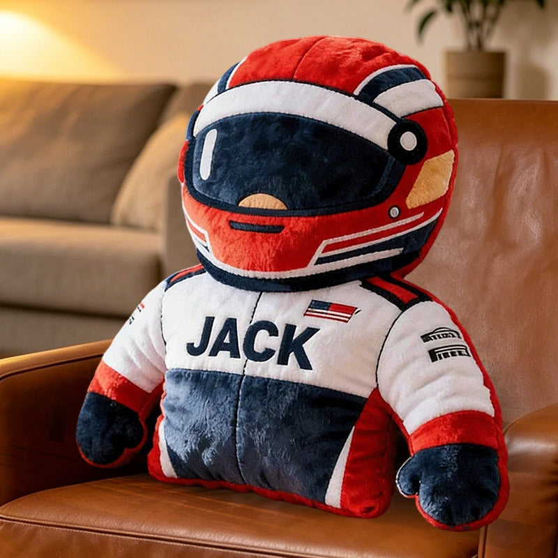 Personalized Racing Plush Pillow with Custom Name – Perfect Gift for Racers
