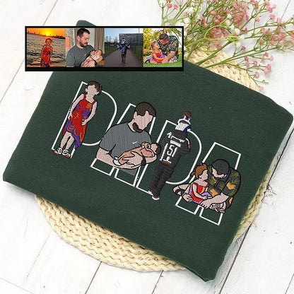 Personalized Embroidered DAD Hoodie with Custom Portrait Collage Father's Day Gift