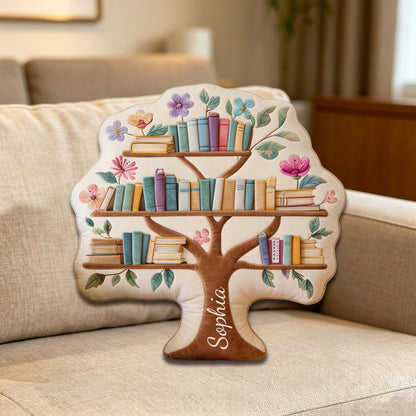 Personalized Tree Bookshelf Pillow with Custom Name, Floral 3D Print Throw Pillow, Gift for Book Lovers & Readers