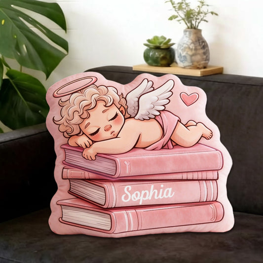 Personalized Sleeping Cupid Book Pillow with Custom Name, 3D Graphic Print, Gift for Book Lovers, Valentine’s Day Couple Cushion