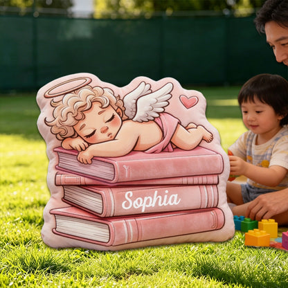 Personalized Sleeping Cupid Book Pillow with Custom Name, 3D Graphic Print, Gift for Book Lovers, Valentine’s Day Couple Cushion