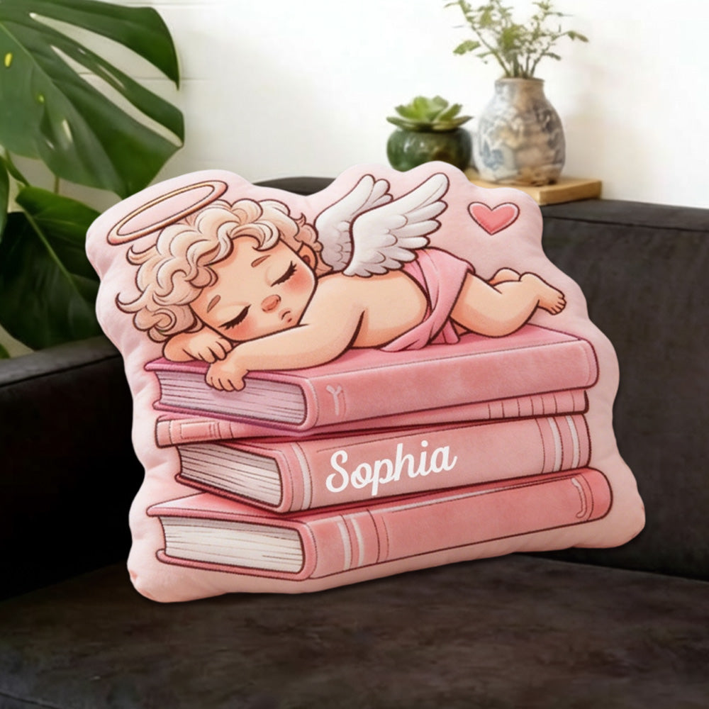Personalized Sleeping Cupid Book Pillow with Custom Name, 3D Graphic Print, Gift for Book Lovers, Valentine’s Day Couple Cushion