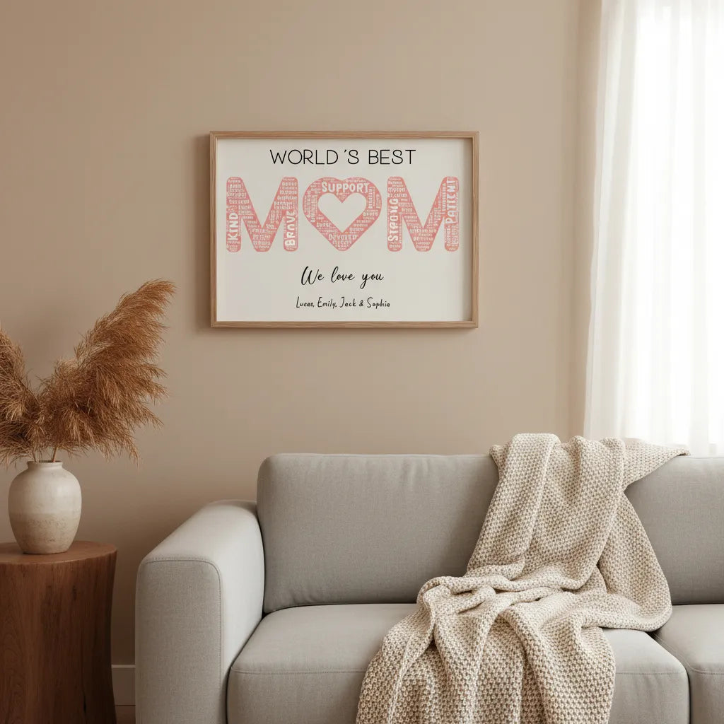 Personalized Words Best Mom Print Art with Names and Traits Mother's Day Gift
