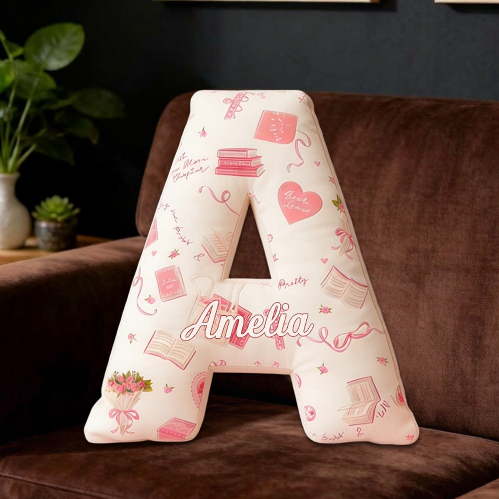 Personalized “Buy Me Books” Alphabet Pillow with Custom Name, Book Lover Throw Cushion, Gift for Girlfriend, Wife & Bookworm