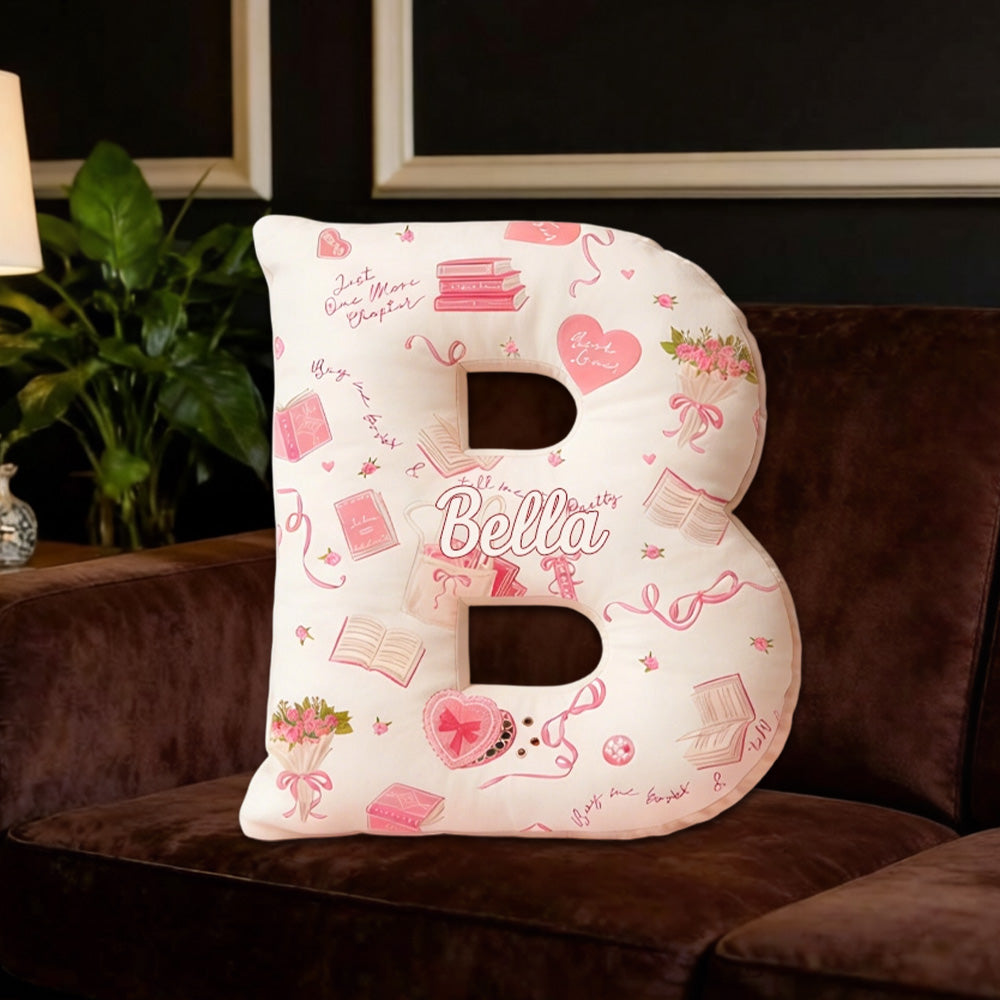 Personalized “Buy Me Books” Alphabet Pillow with Custom Name, Book Lover Throw Cushion, Gift for Girlfriend, Wife & Bookworm