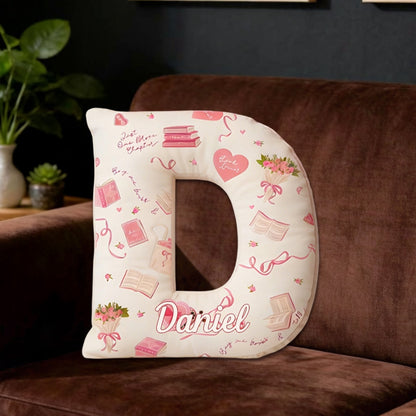 Personalized “Buy Me Books” Alphabet Pillow with Custom Name, Book Lover Throw Cushion, Gift for Girlfriend, Wife & Bookworm
