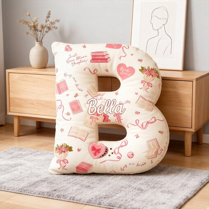 Personalized “Buy Me Books” Alphabet Pillow with Custom Name, Book Lover Throw Cushion, Gift for Girlfriend, Wife & Bookworm