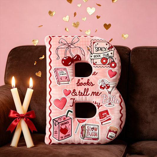 Personalized “Buy Me Books” Alphabet Throw Pillow with Custom Name, Book Club Letter Cushion, Gift for Book Lovers, Bookworm & Girlfriend