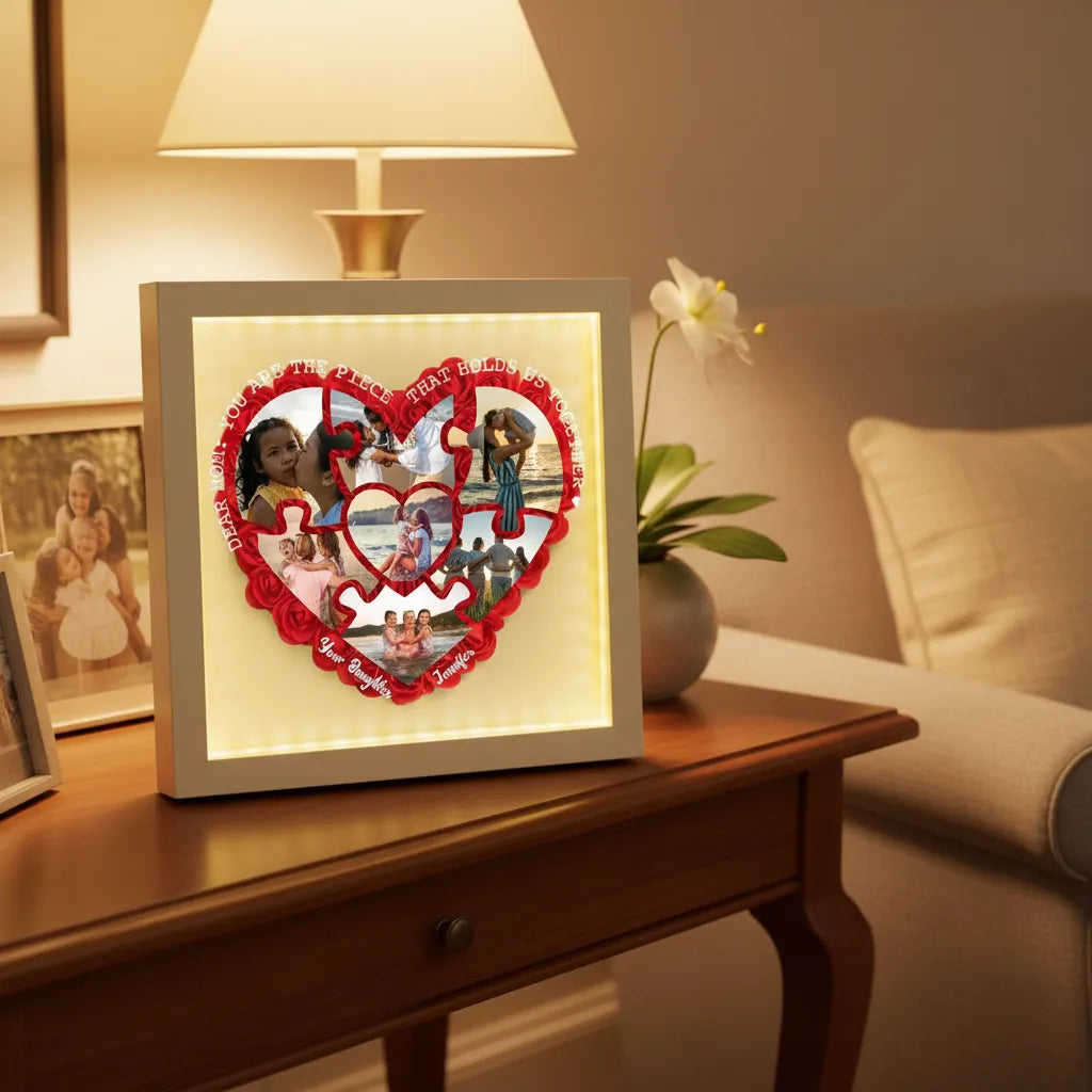 Personalized Light Flower Shadow Box With Photos Piece Mother's Day Gift