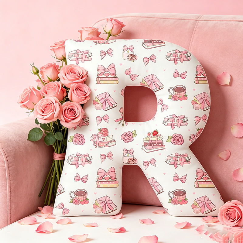 Personalized Flower Book Alphabet Pillow with Custom Name, Soft Plush Book Lover Cushion, Gift for Girlfriend, Wife & Bookworm Readers
