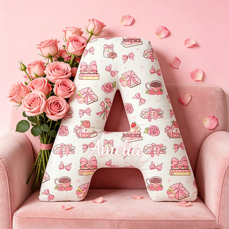 Personalized Flower Book Alphabet Pillow with Custom Name, Soft Plush Book Lover Cushion, Gift for Girlfriend, Wife & Bookworm Readers