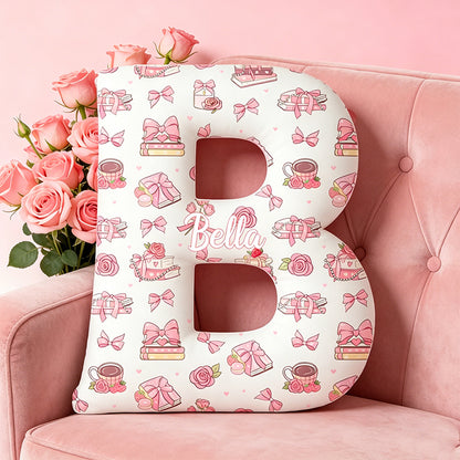 Personalized Flower Book Alphabet Pillow with Custom Name, Soft Plush Book Lover Cushion, Gift for Girlfriend, Wife & Bookworm Readers