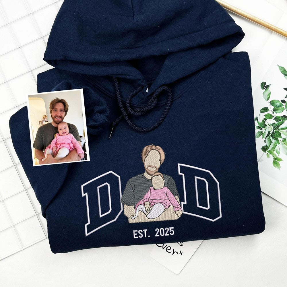 Embroidered Embroidered Dad Portrait Hoodie Father and Son/Daughter Sweatshirt with Photo Father's Day Gift
